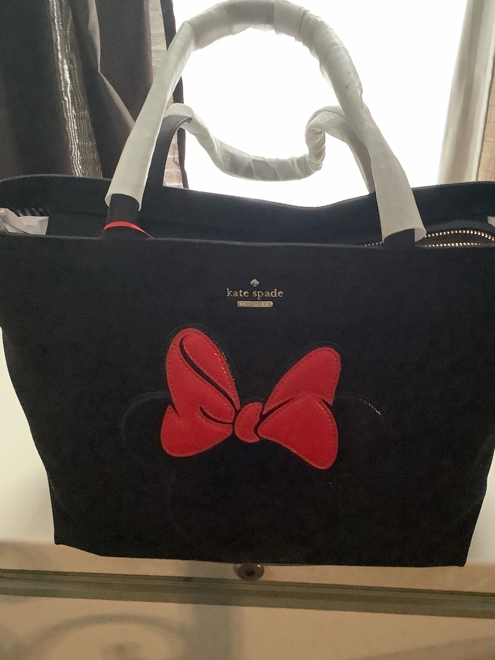 Kate Spade Minnie Mouse Black Tote with Red Bow Applique